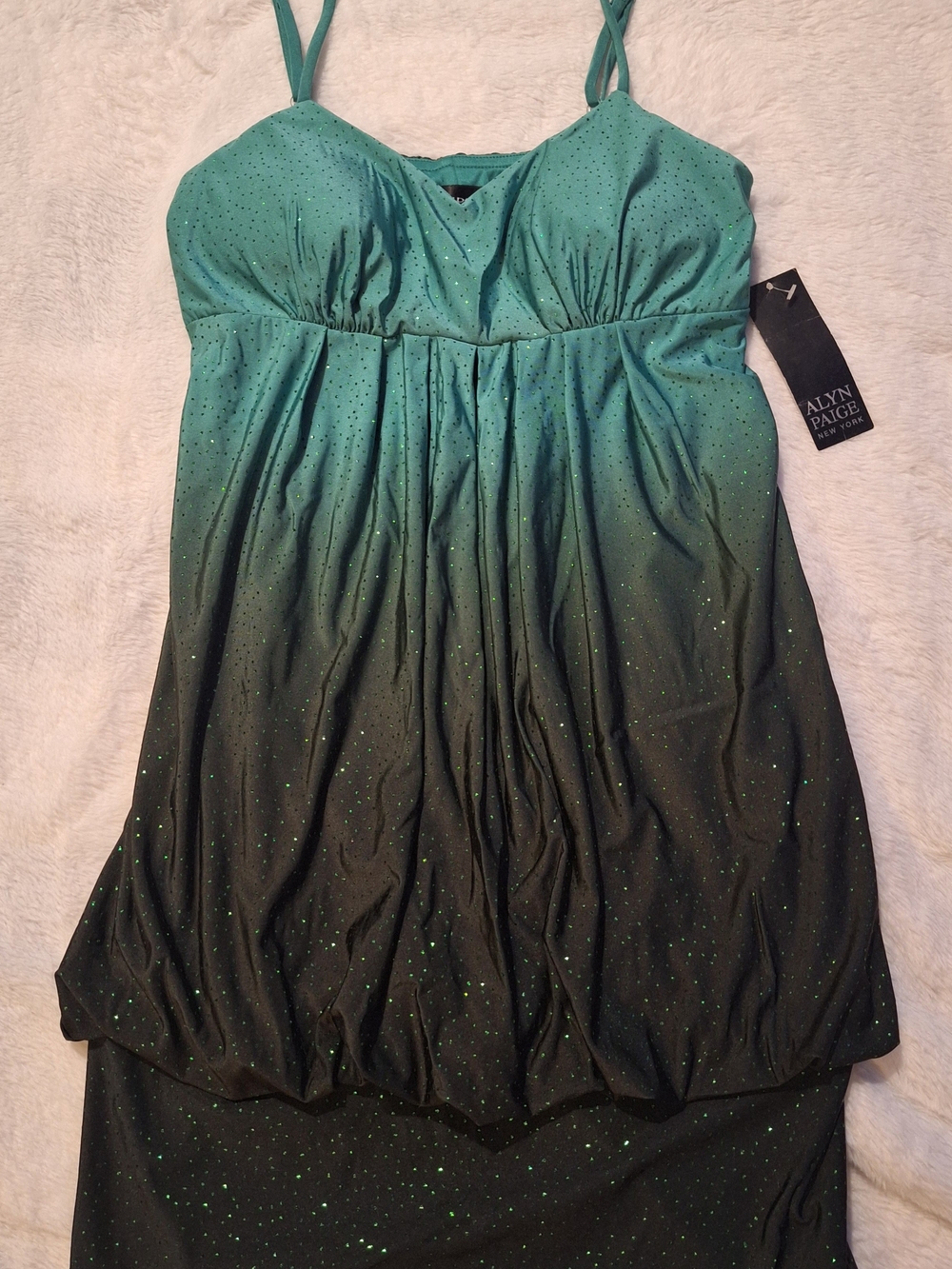 Alyn Paige Teal to Forest Green Ombre Strapless Sparkle Dress